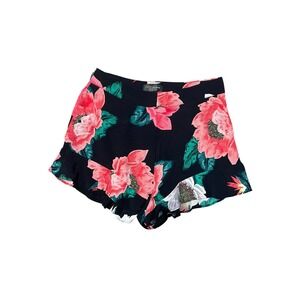 Zara Floral Print Ruffle Hem Shorts‎ Black Pink White Size S